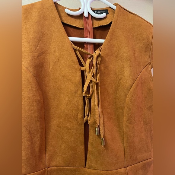 🔴 Kivenst Brown Faux Suede Lace-Up Front Dress Size Medium Bohemian Style - Picture 4 of 7